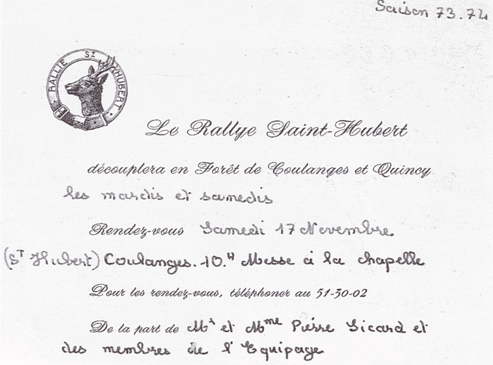 Rallie Saint Hubert - Tiré de l'ouvrage Deux Siècles de Vènerie à travers la France - H. Tremblot de la Croix et B. Tollu (1988)